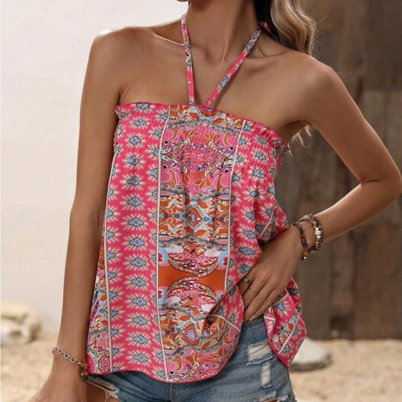 Boho Floral Print Halter Tank Top - Picture 8 of 9